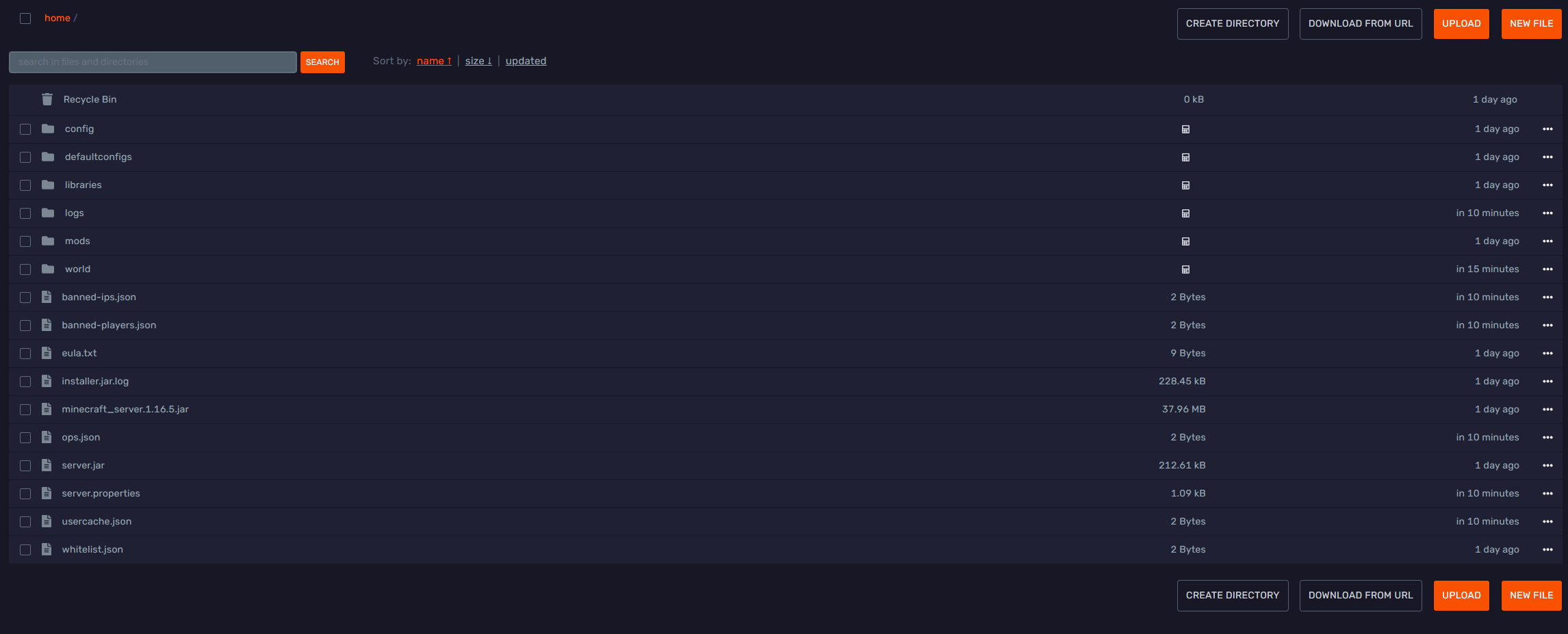 DuckPanel File Manager showing the current server path and files
