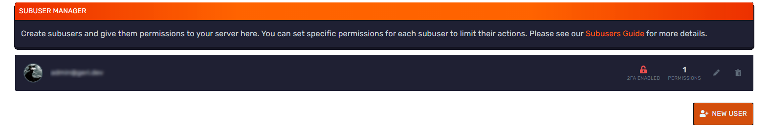 Create New User form with the email address field