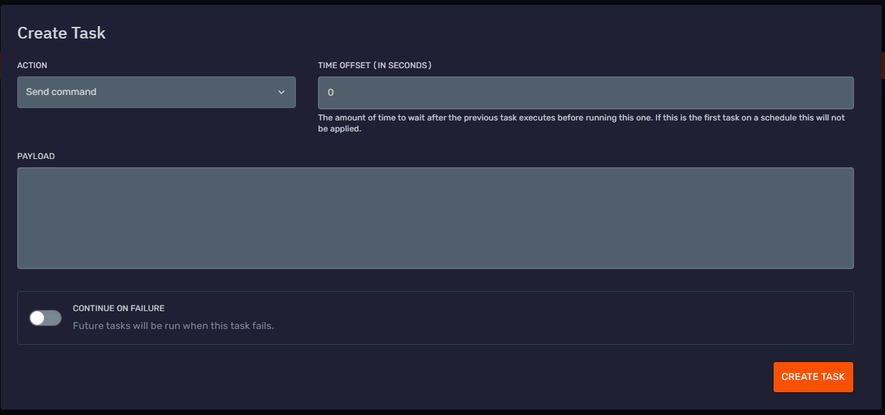 Scheduled task form with action and delay settings