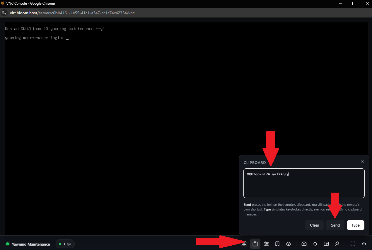 VirtFusion VNC clipboard and paste controls
