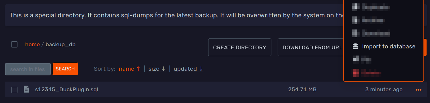 MySQL backup_db folder in the File Manager